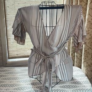 Mystree Browns and White Striped Wrap Blouse